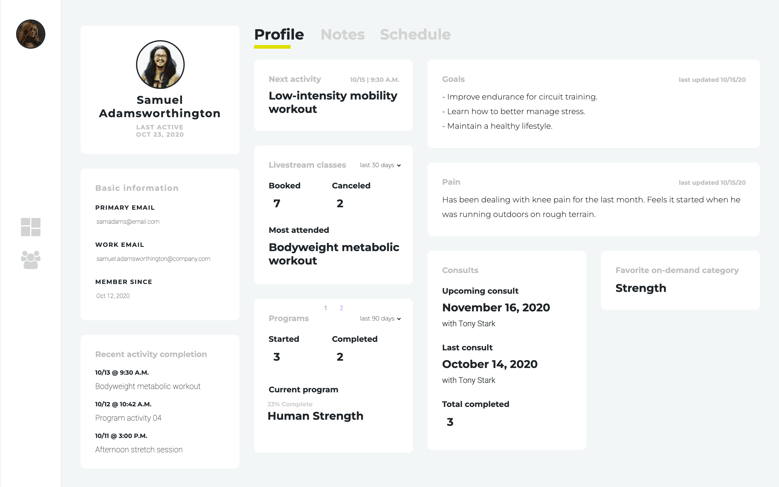 Coach Hub interface 1