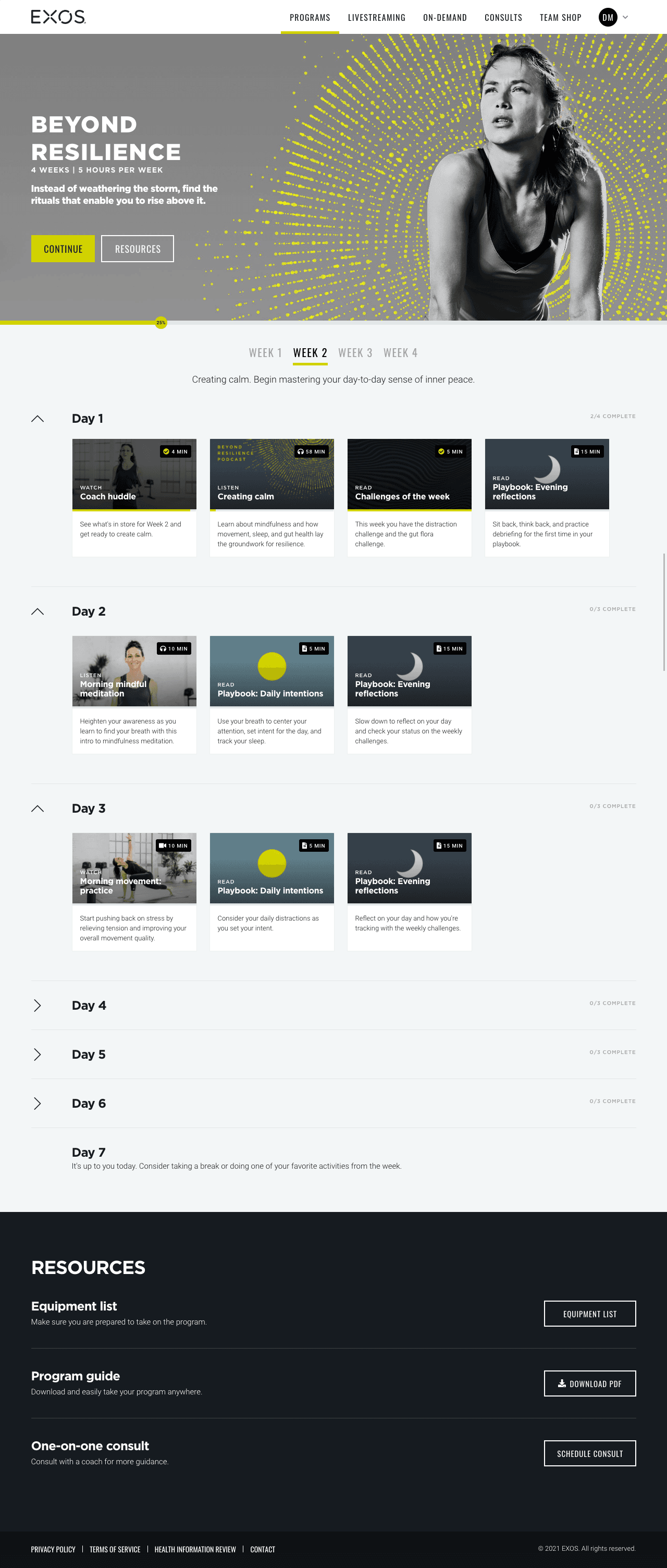 Lifestyle Fitness Programs interface