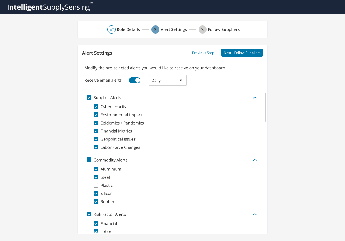 Onboarding Setup – Alerts Settings